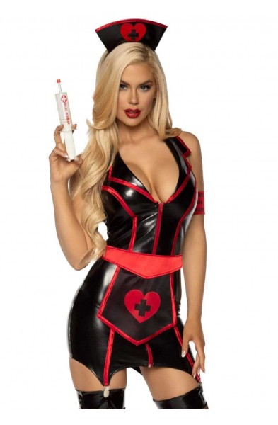 Naughty Nurse Costume - Medium - Black/red