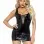 Vinyl Plunging Lace Up Mini Dress - X-Large -  Black