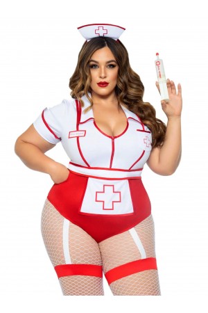 Plus Nurse Feelgood Sexy Costume - 1x/2x - White / Red