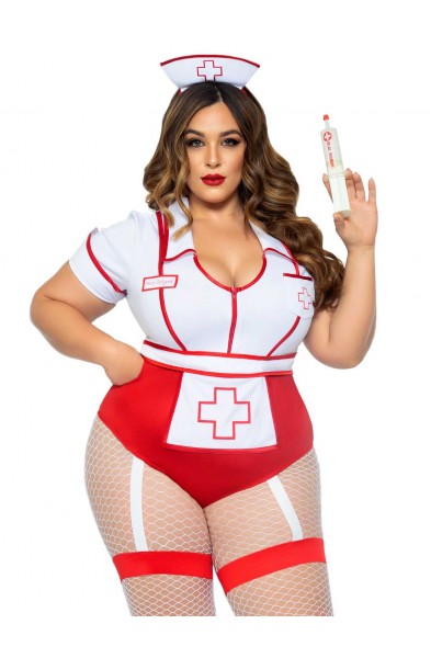 Plus Nurse Feelgood Sexy Costume - 1x/2x - White / Red