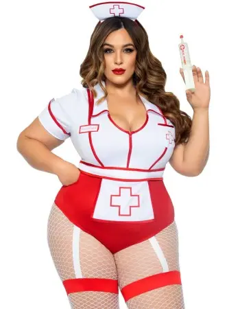 Plus Nurse Feelgood Sexy Costume - 3x/4x - White / Red