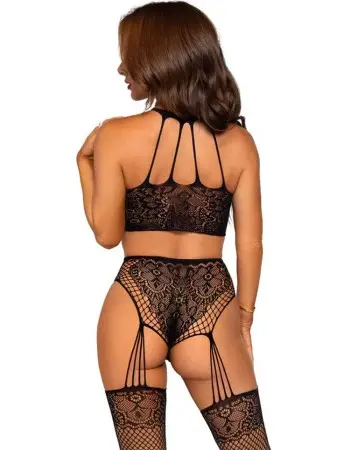 Stay Awhile Crop Top and Crotchless Panty Set -  One Size - Black
