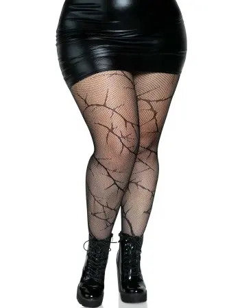 Cracked Fishnet Tights - 1x/2x - Black