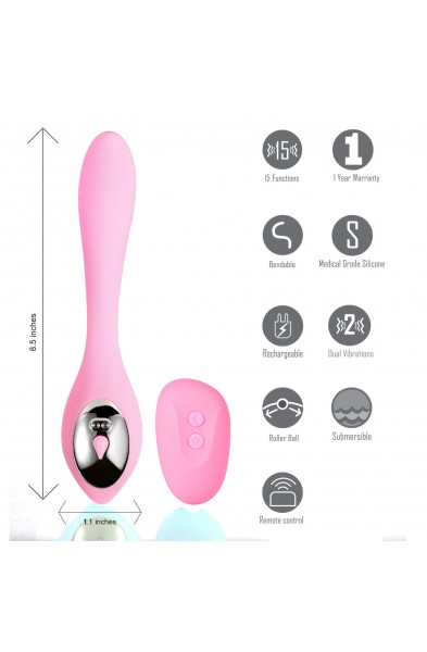 Harmonie Rechargeable Remote Silicone Bendable  Vibrator - Pink