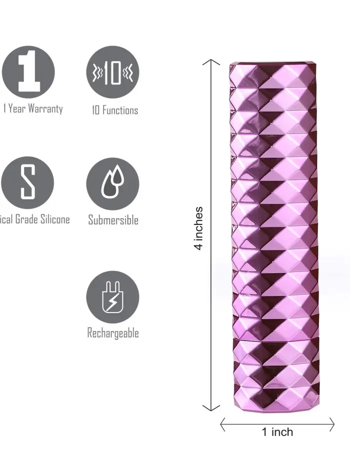 Roxie Crystal Gem Lipstick Bullet Vibrator - Pink
