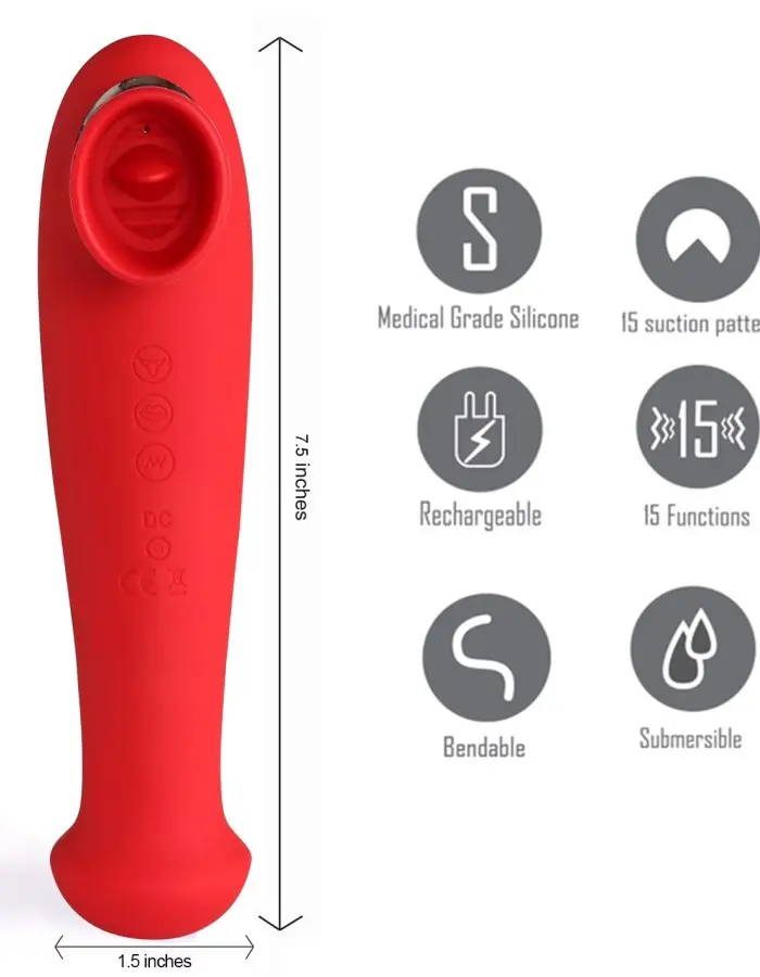 Destiny 15-Function Rechargeable Vibrating - Suction Wand - Cherry Red