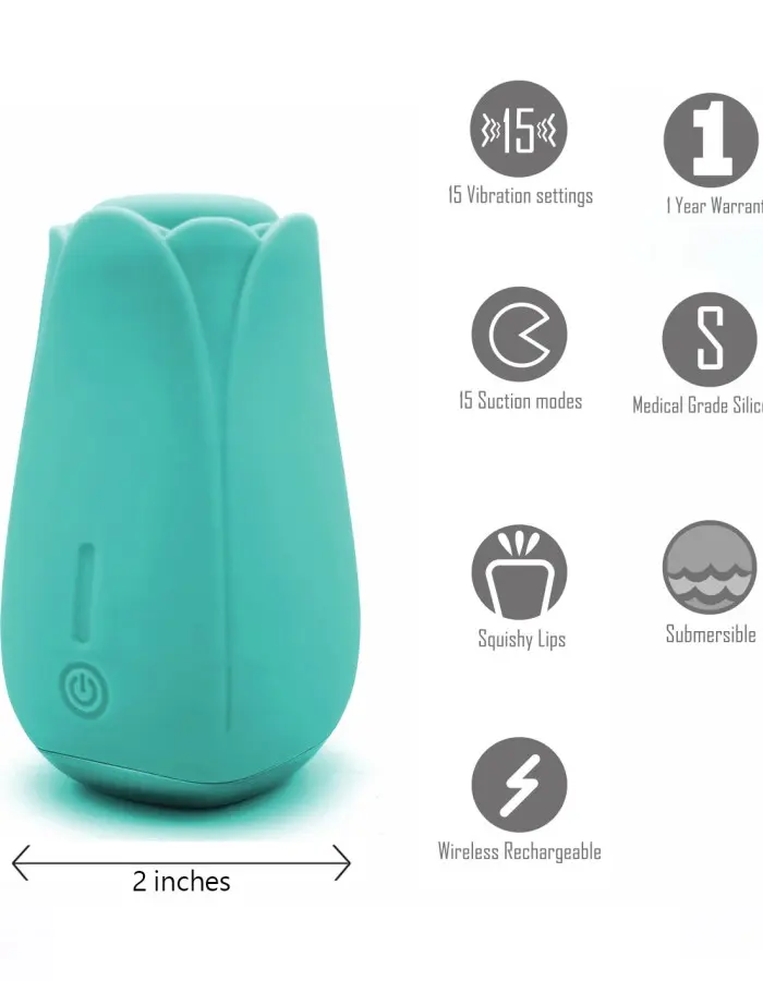 Tulip Pro 15-Function Suction Vibe With Wireless  Charging - Teal Blue