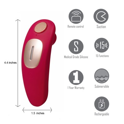 Remi 15-Function Rechargeable Remote Control Suction Panty Vibe - Red
