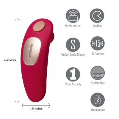 Remi 15-Function Rechargeable Remote Control Suction Panty Vibe - Red