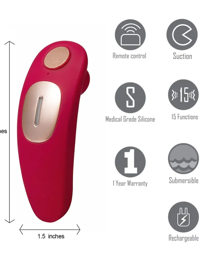 Remi 15-Function Rechargeable Remote Control Suction Panty Vibe - Red