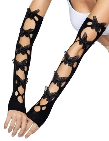 Butterfly Cut Out Arm Warmers - One Size - Black