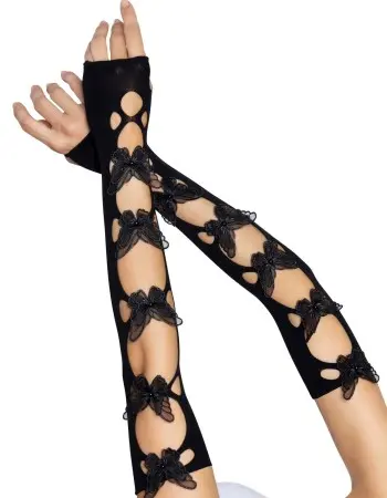 Butterfly Cut Out Arm Warmers - One Size - Black