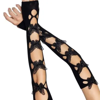 Butterfly Cut Out Arm Warmers - One Size - Black