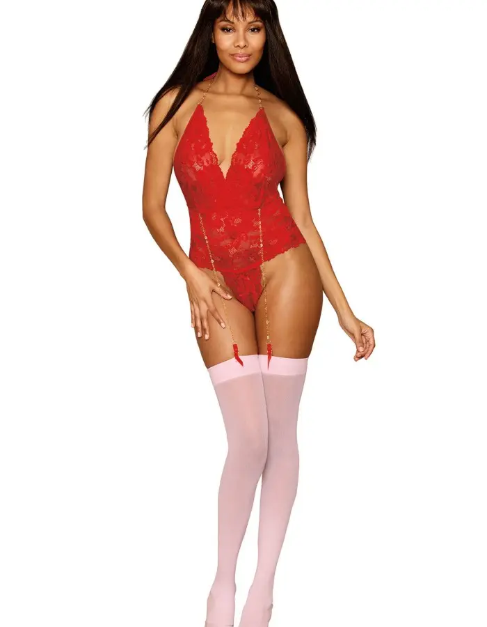 Garter Teddy - One Size - Ruby