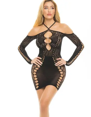 Animal Inside Halter Dress - One Size - Black
