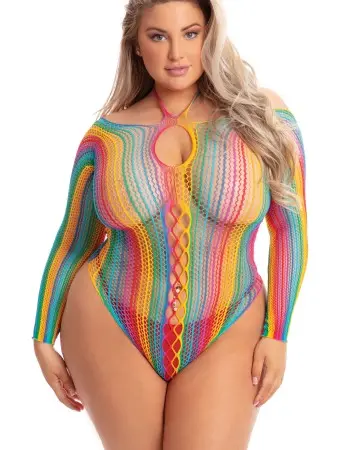 More Color Long Sleeve Bodysuit - Queen Size - Rainbow