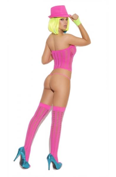 3 Piece Pot Hole Bandeau Top Set - One Size - Neon Pink