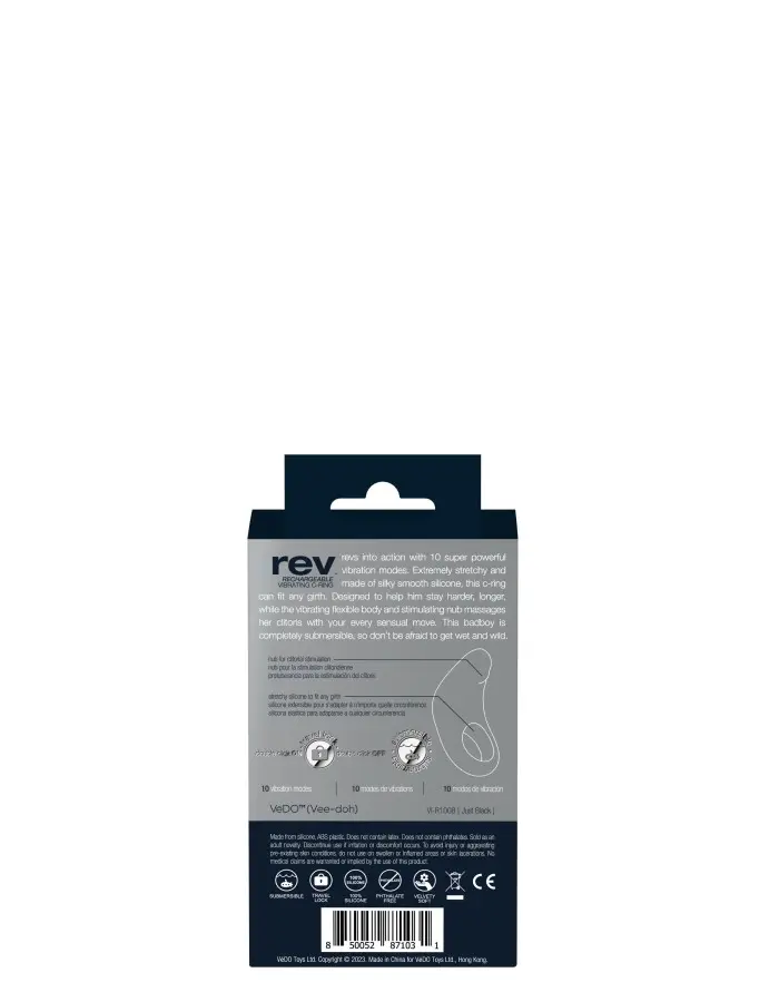 Rev Rechargeable Vibrating C-Ring - Black