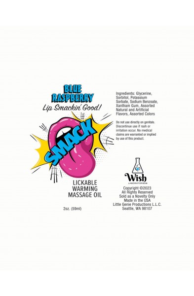 Smack Warming and Lickable Massage Oil - Blue  Raspberry 2 Oz