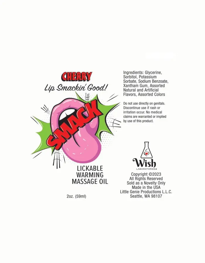 Smack Warming and Lickable Massage Oil - Cherry 2 Oz