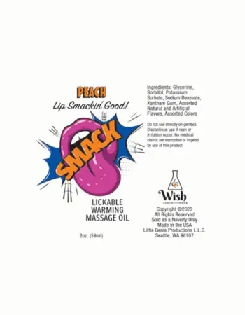 Smack Warming and Lickable Massage Oil - Peach 2 Oz