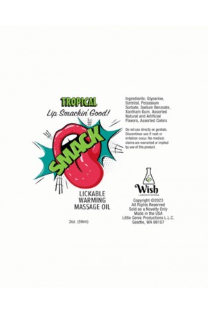 Smack Warming and Lickable Massage Oil - Tropical  2 Oz