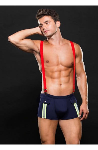 Fireman Bottom With Suspenders 2 Pc - Medium/large - Navy Blue/red