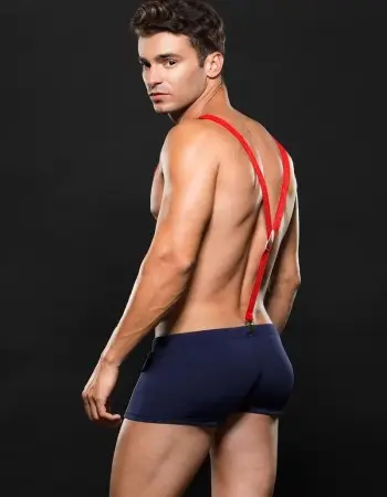 Fireman Bottom With Suspenders 2 Pc - Large/xlarge - Navy Blue/red