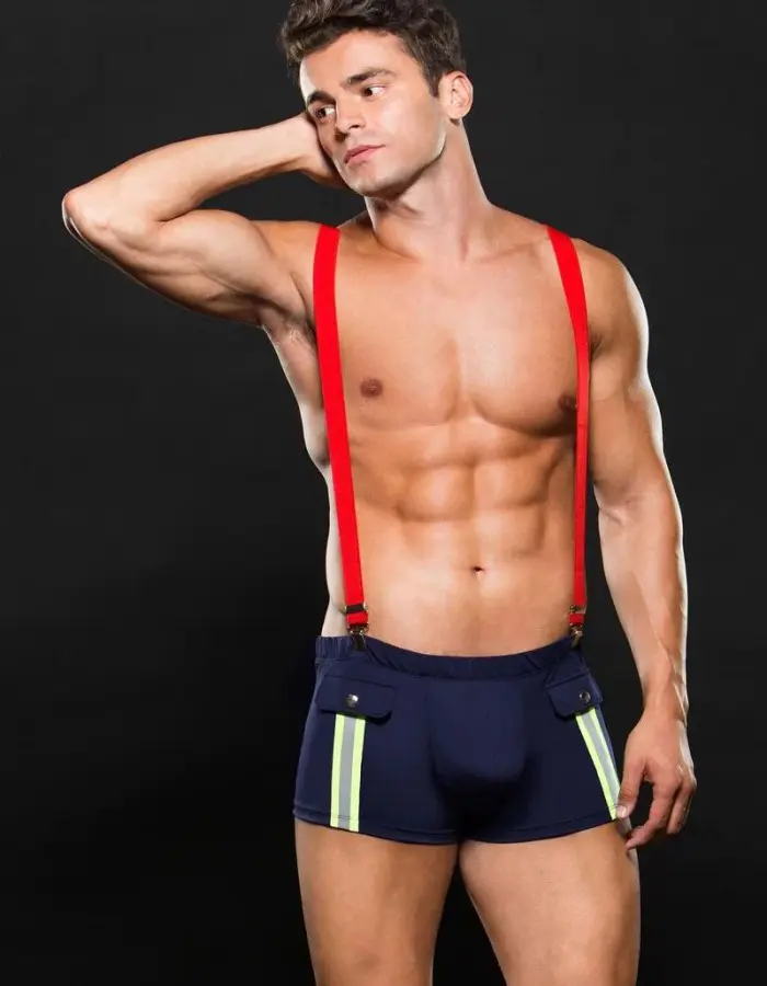 Fireman Bottom With Suspenders 2 Pc - Large/xlarge - Navy Blue/red