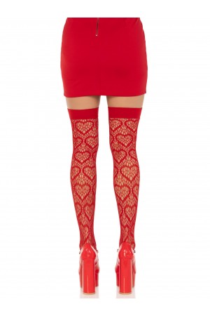 Heart Net Thigh Highs - One Size - Red