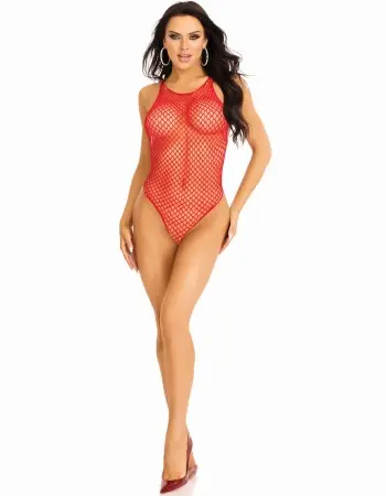 Industrial Net Snap Crotch Tank Bodysuit - One Size - Red