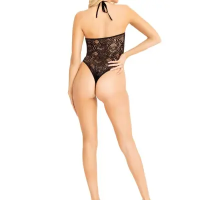 Seamless Heart Net Keyhole Halter - One Size -  Black