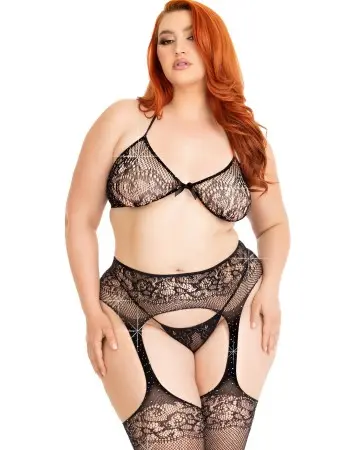 Opposites Attract Plus Bra and Panty Set - 1x/2x - Black