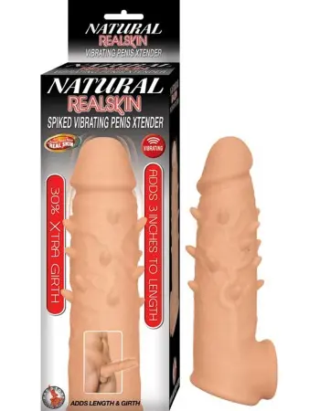 Natural Realskin Spiked Vibrating Penis Xtender - White