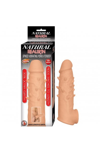 Natural Realskin Spiked Vibrating Penis Xtender - White