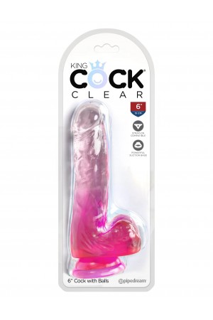 King Cock Clear 6 Inch With Balls - Pink