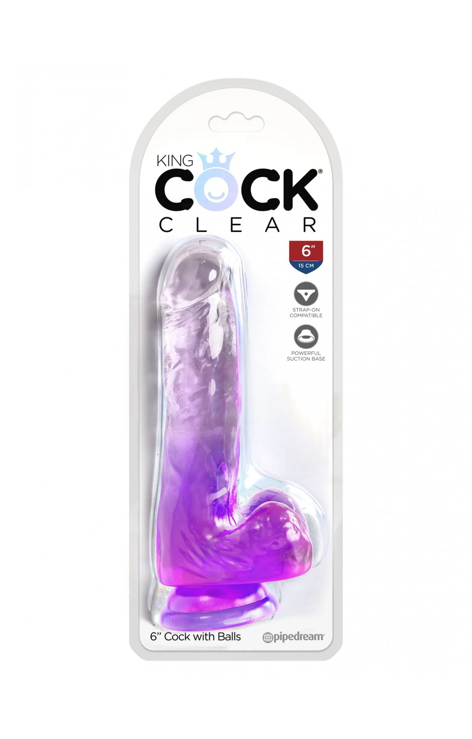 King Cock Clear 6 Inch With Balls - Purple - PD5752-12