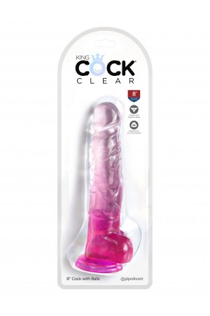 King Cock Clear 8 Inch With Balls - Pink