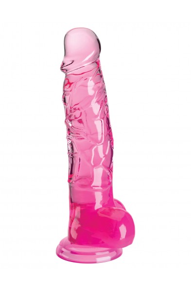 King Cock Clear 8 Inch With Balls - Pink