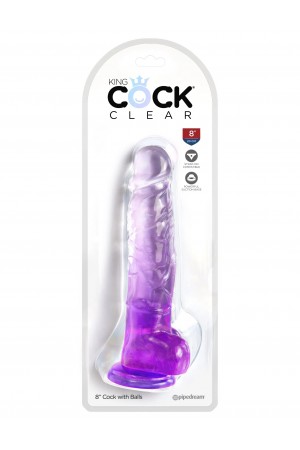 King Cock Clear 8 Inch With Balls - Purple