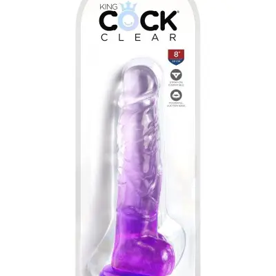 King Cock Clear 8 Inch With Balls - Purple