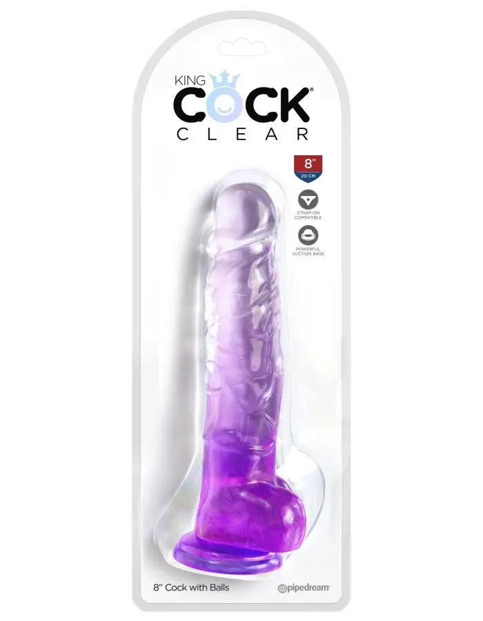 King Cock Clear 8 Inch With Balls - Purple