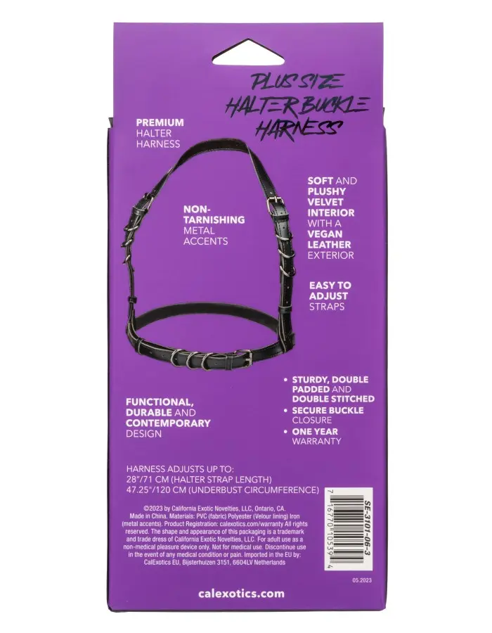 Euphoria Collection Plus Size Halter Buckle Harness - Black
