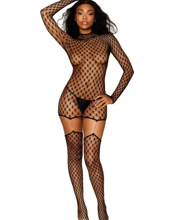 Bodystocking Garter Dress - One Size - Black