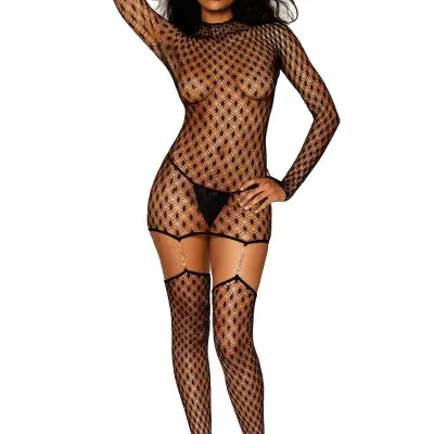 Bodystocking Garter Dress - One Size - Black
