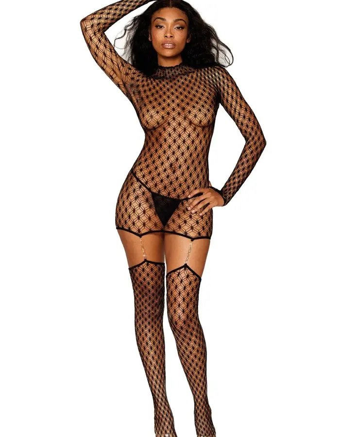 Bodystocking Garter Dress - One Size - Black