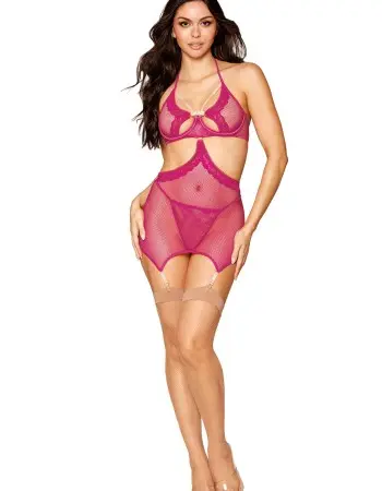 Garter Slip and G-String - One Size - Beet