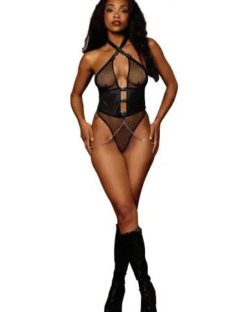 Fishnet Teddy - One Size - Black
