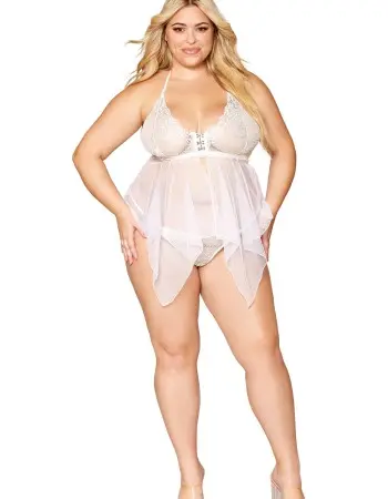 Babydoll and G-String - Queen Size - White