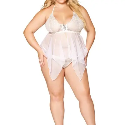 Babydoll and G-String - Queen Size - White